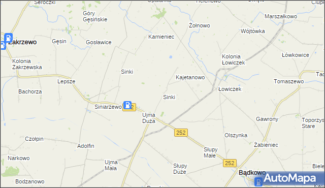 mapa Sinki gmina Bądkowo, Sinki gmina Bądkowo na mapie Targeo