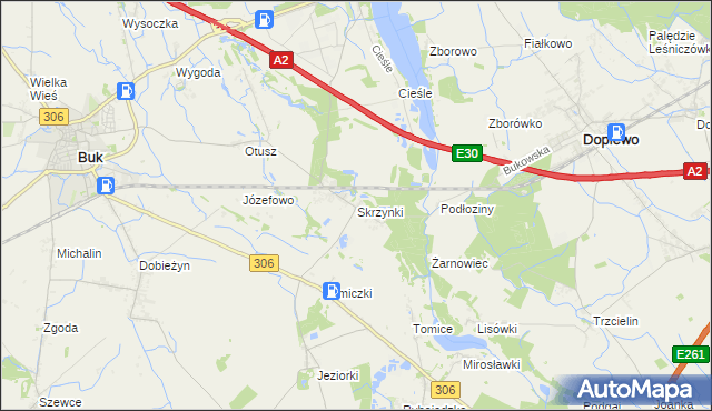 mapa Skrzynki gmina Stęszew, Skrzynki gmina Stęszew na mapie Targeo