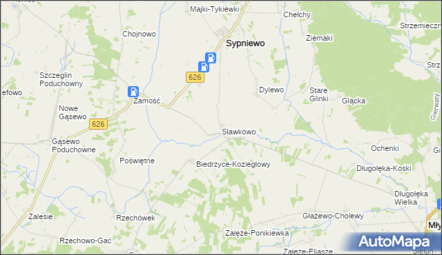 mapa Sławkowo gmina Sypniewo, Sławkowo gmina Sypniewo na mapie Targeo