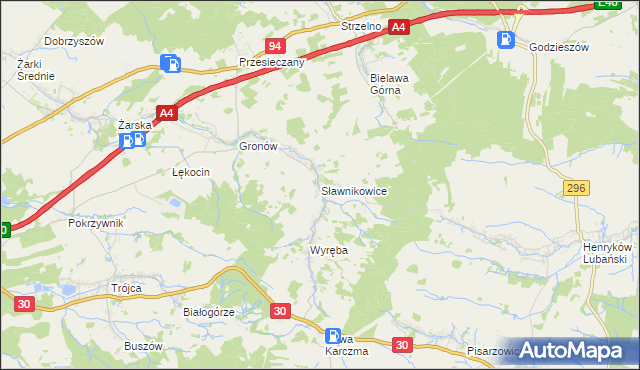 mapa Sławnikowice, Sławnikowice na mapie Targeo