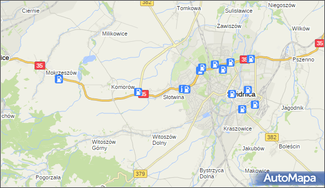 mapa Słotwina gmina Świdnica, Słotwina gmina Świdnica na mapie Targeo