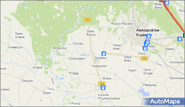 mapa Służewo gmina Aleksandrów Kujawski, Służewo gmina Aleksandrów Kujawski na mapie Targeo