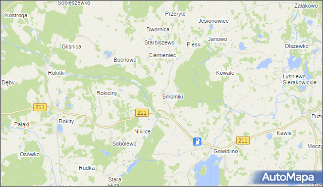 mapa Smolniki gmina Sierakowice, Smolniki gmina Sierakowice na mapie Targeo