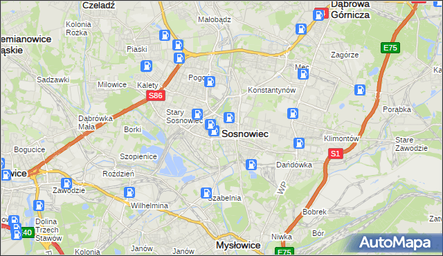 mapa Sosnowca, Sosnowiec na mapie Targeo