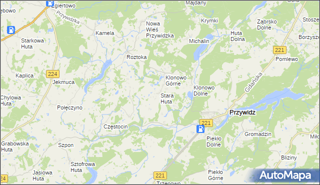 mapa Stara Huta gmina Przywidz, Stara Huta gmina Przywidz na mapie Targeo