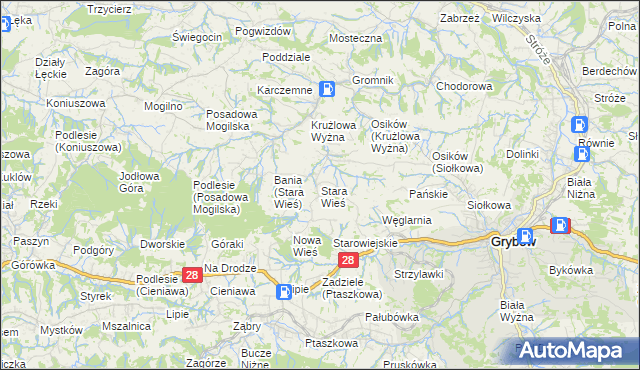 mapa Stara Wieś gmina Grybów, Stara Wieś gmina Grybów na mapie Targeo