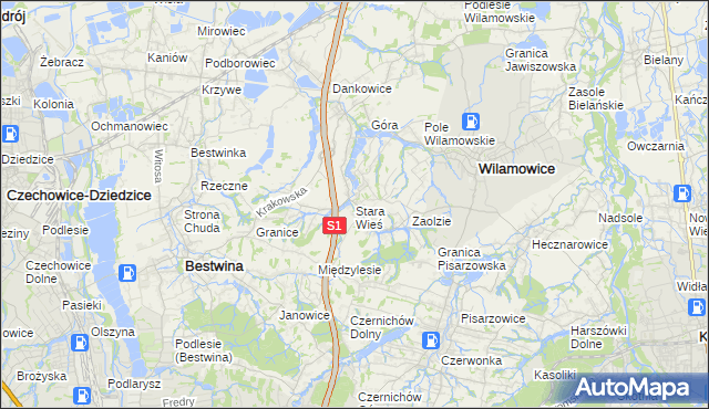 mapa Stara Wieś gmina Wilamowice, Stara Wieś gmina Wilamowice na mapie Targeo