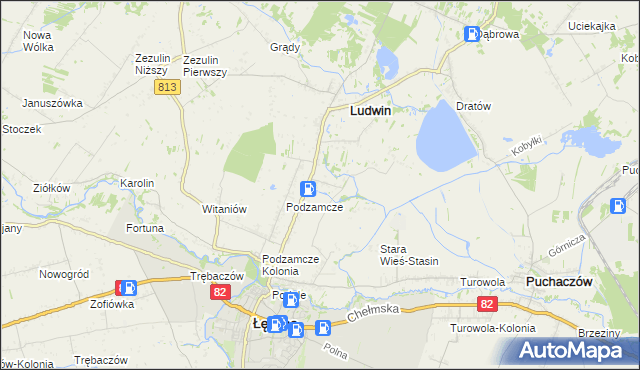 mapa Stara Wieś-Kolonia gmina Łęczna, Stara Wieś-Kolonia gmina Łęczna na mapie Targeo