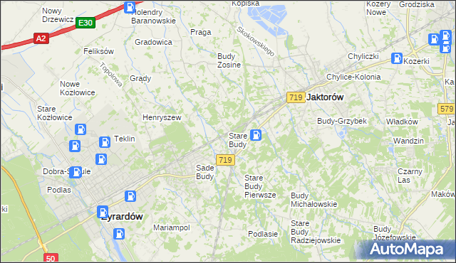 mapa Stare Budy gmina Jaktorów, Stare Budy gmina Jaktorów na mapie Targeo