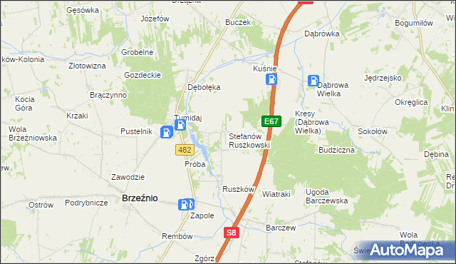 mapa Stefanów Ruszkowski, Stefanów Ruszkowski na mapie Targeo