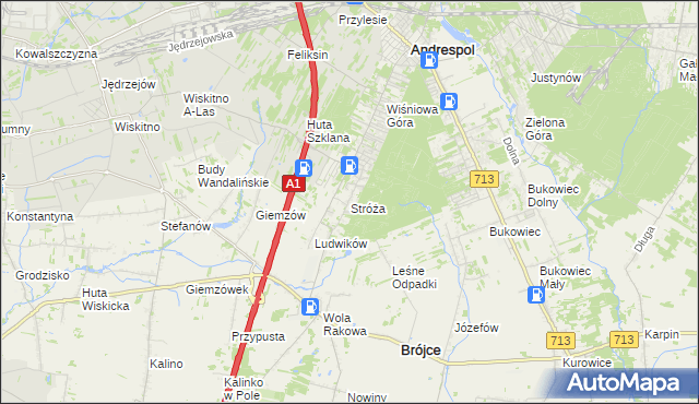 mapa Stróża gmina Andrespol, Stróża gmina Andrespol na mapie Targeo