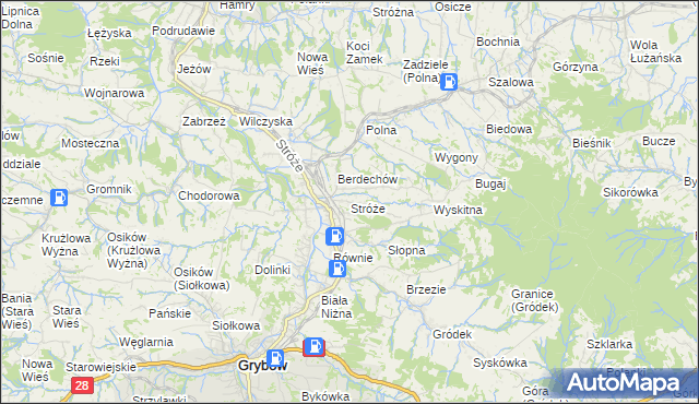 mapa Stróże gmina Grybów, Stróże gmina Grybów na mapie Targeo