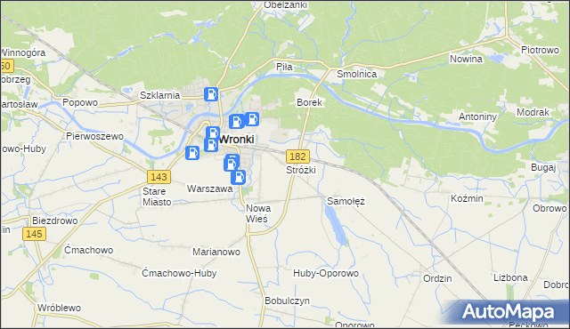 mapa Stróżki gmina Wronki, Stróżki gmina Wronki na mapie Targeo