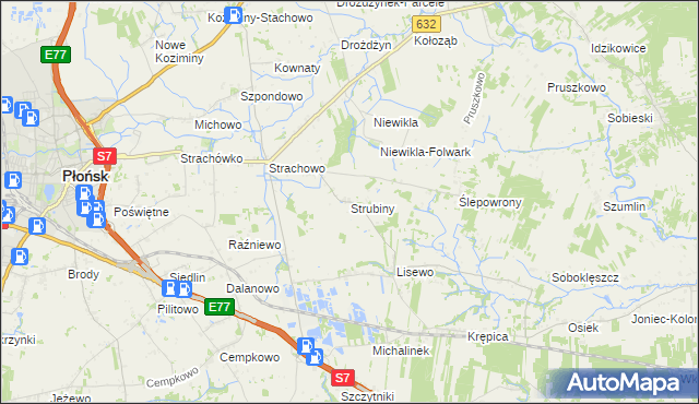 mapa Strubiny gmina Płońsk, Strubiny gmina Płońsk na mapie Targeo