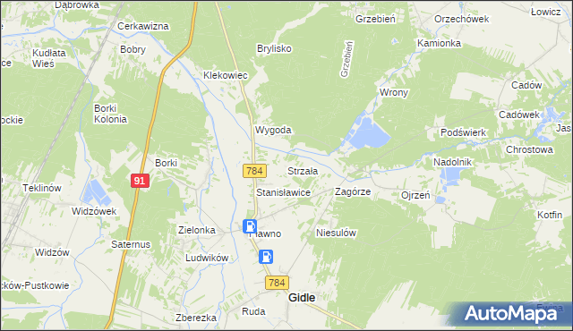 mapa Strzała gmina Gidle, Strzała gmina Gidle na mapie Targeo