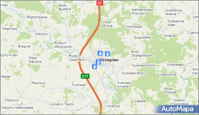 mapa Strzegowo powiat mławski, Strzegowo powiat mławski na mapie Targeo