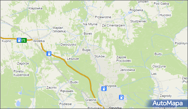 mapa Styków gmina Głogów Małopolski, Styków gmina Głogów Małopolski na mapie Targeo