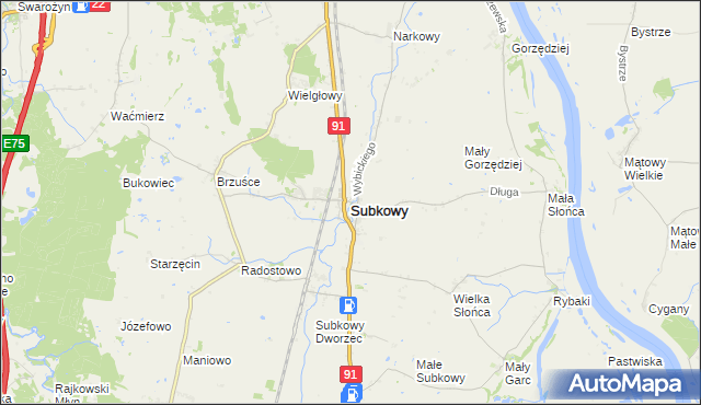 mapa Subkowy, Subkowy na mapie Targeo