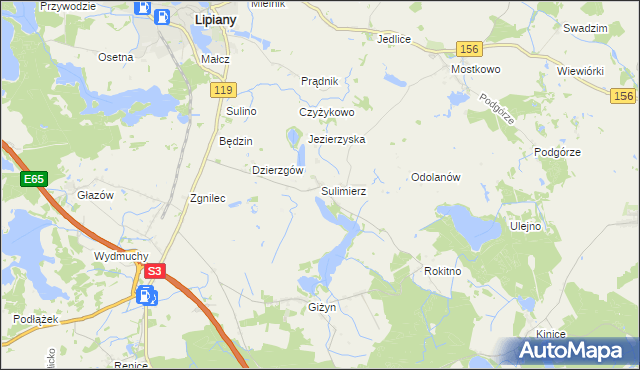 mapa Sulimierz gmina Myślibórz, Sulimierz gmina Myślibórz na mapie Targeo