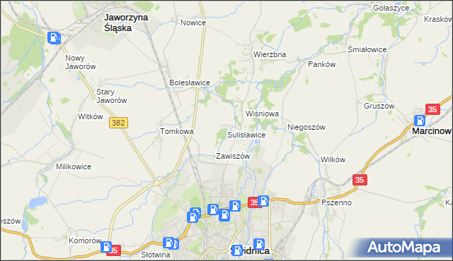 mapa Sulisławice gmina Świdnica, Sulisławice gmina Świdnica na mapie Targeo