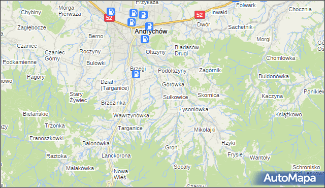 mapa Sułkowice gmina Andrychów, Sułkowice gmina Andrychów na mapie Targeo