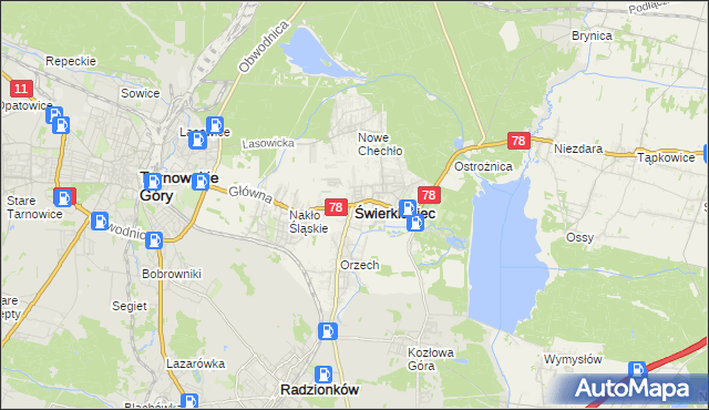 mapa Świerklaniec, Świerklaniec na mapie Targeo
