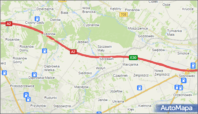 mapa Szczawin gmina Zgierz, Szczawin gmina Zgierz na mapie Targeo