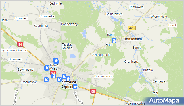 mapa Szczepanek gmina Strzelce Opolskie, Szczepanek gmina Strzelce Opolskie na mapie Targeo