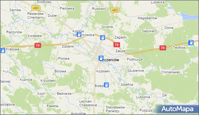 mapa Szczerców, Szczerców na mapie Targeo