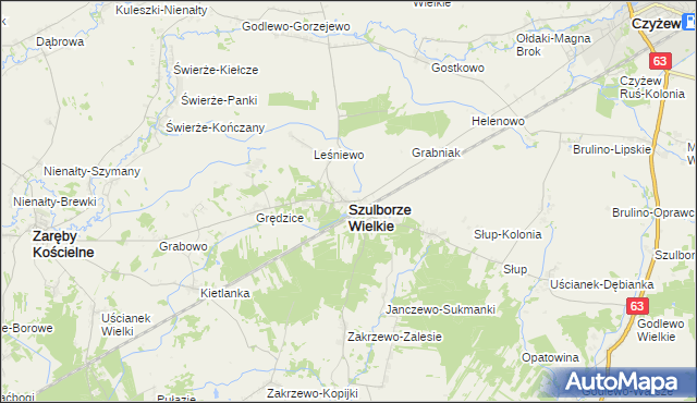 mapa Szulborze Wielkie, Szulborze Wielkie na mapie Targeo