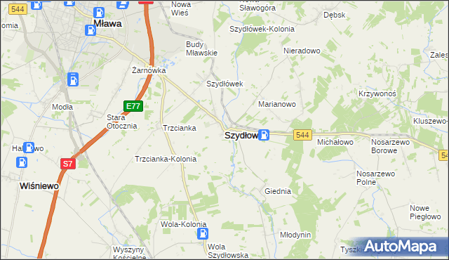mapa Szydłowo powiat mławski, Szydłowo powiat mławski na mapie Targeo