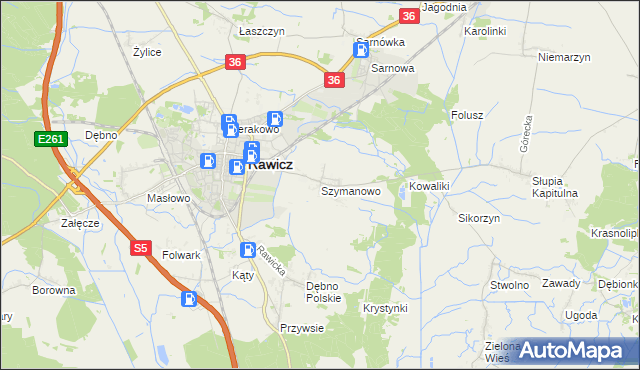 mapa Szymanowo gmina Rawicz, Szymanowo gmina Rawicz na mapie Targeo