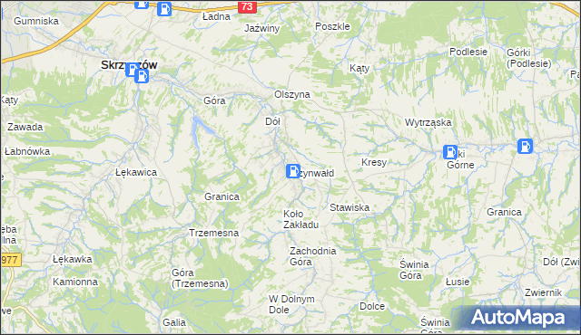 mapa Szynwałd gmina Skrzyszów, Szynwałd gmina Skrzyszów na mapie Targeo