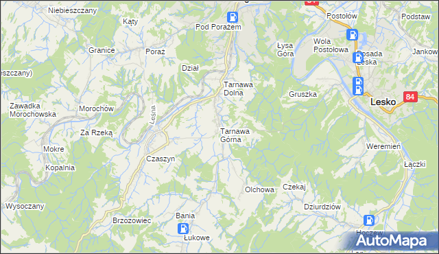 mapa Tarnawa Górna gmina Zagórz, Tarnawa Górna gmina Zagórz na mapie Targeo