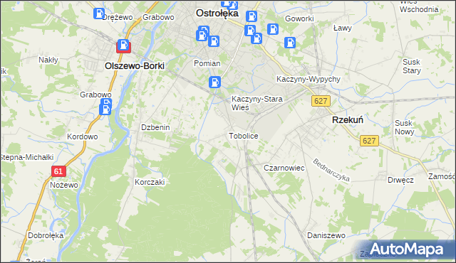 mapa Tobolice gmina Rzekuń, Tobolice gmina Rzekuń na mapie Targeo
