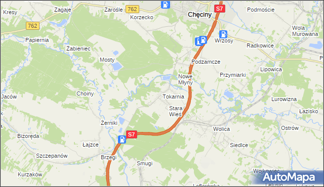 mapa Tokarnia gmina Chęciny, Tokarnia gmina Chęciny na mapie Targeo