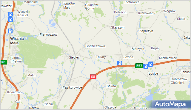 mapa Tokary gmina Długołęka, Tokary gmina Długołęka na mapie Targeo