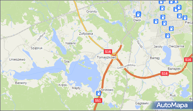 mapa Tomaszkowo, Tomaszkowo na mapie Targeo