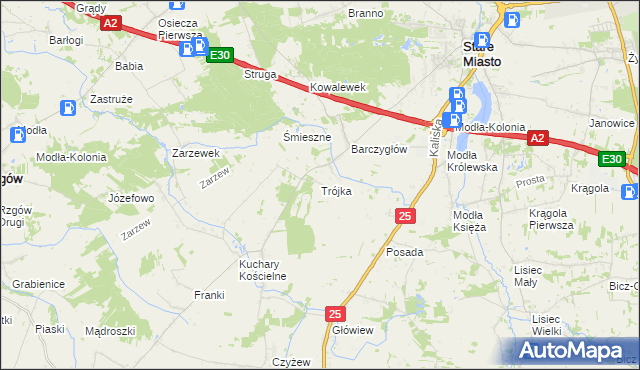 mapa Trójka gmina Stare Miasto, Trójka gmina Stare Miasto na mapie Targeo