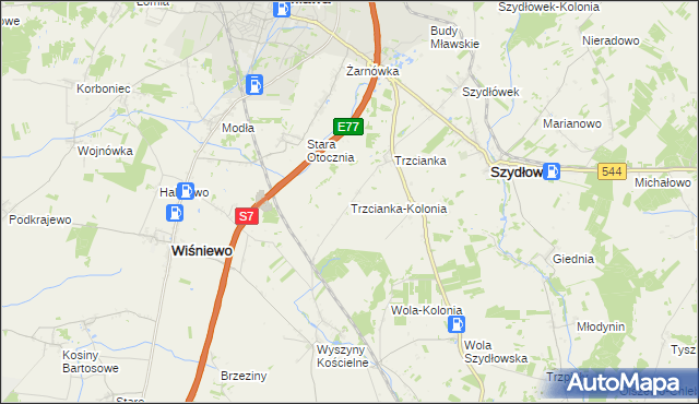 mapa Trzcianka-Kolonia gmina Szydłowo, Trzcianka-Kolonia gmina Szydłowo na mapie Targeo