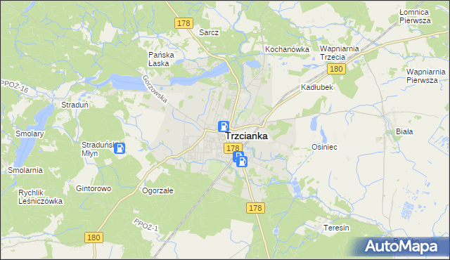 mapa Trzcianka powiat czarnkowsko-trzcianecki, Trzcianka powiat czarnkowsko-trzcianecki na mapie Targeo