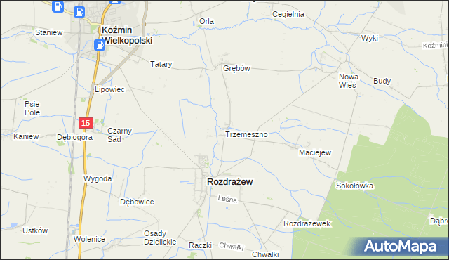 mapa Trzemeszno gmina Rozdrażew, Trzemeszno gmina Rozdrażew na mapie Targeo