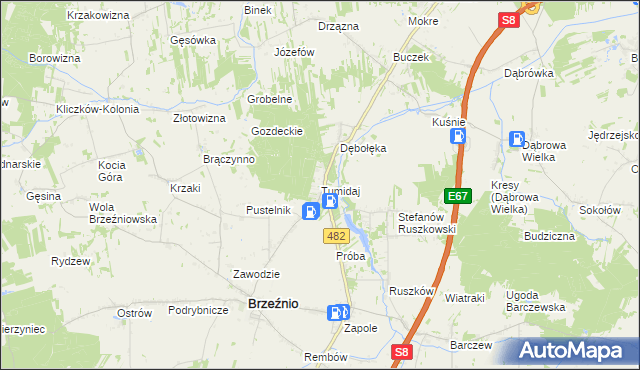 mapa Tumidaj gmina Brzeźnio, Tumidaj gmina Brzeźnio na mapie Targeo