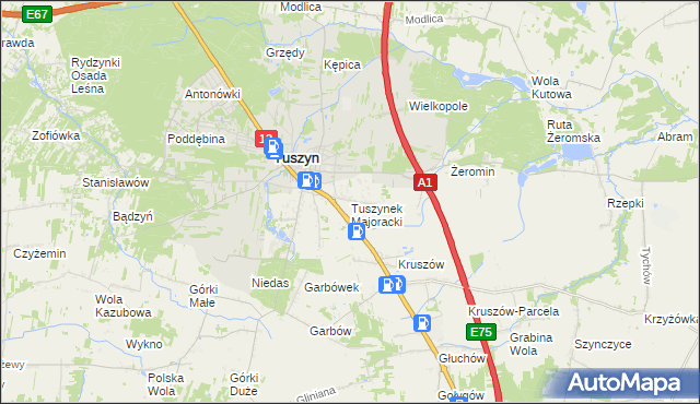 mapa Tuszynek Majoracki, Tuszynek Majoracki na mapie Targeo