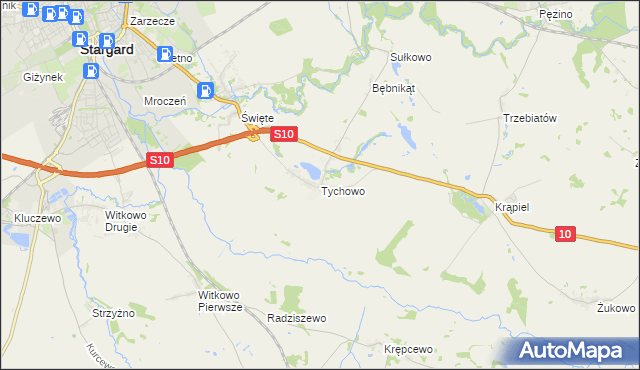 mapa Tychowo gmina Stargard, Tychowo gmina Stargard na mapie Targeo