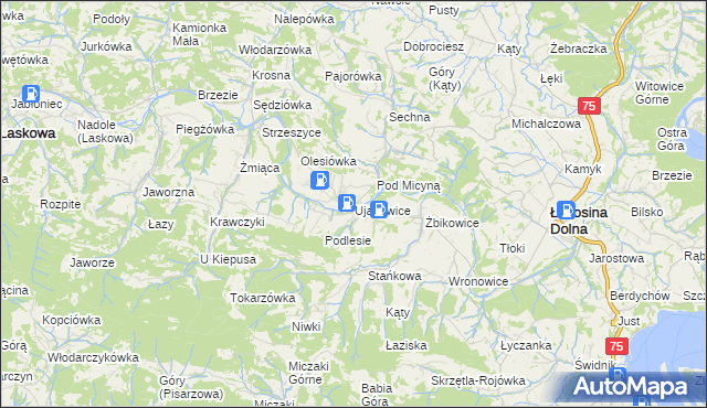 mapa Ujanowice, Ujanowice na mapie Targeo