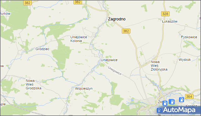 mapa Uniejowice, Uniejowice na mapie Targeo