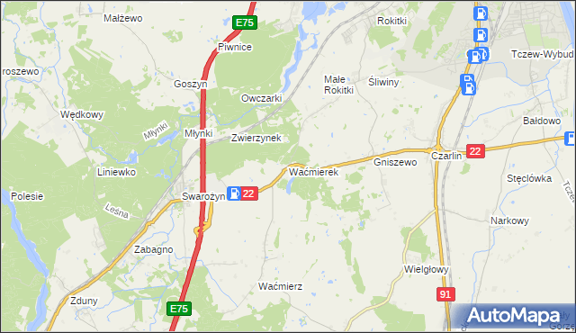 mapa Waćmierek, Waćmierek na mapie Targeo