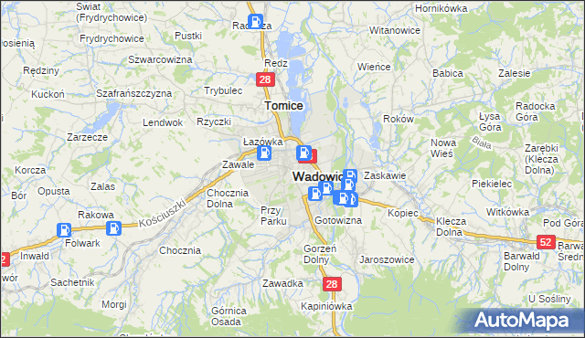 mapa Wadowice, Wadowice na mapie Targeo