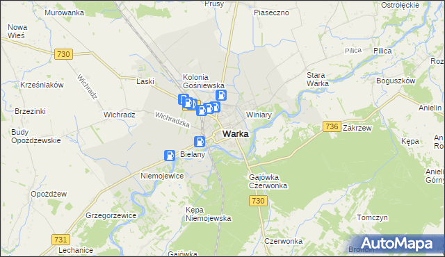 mapa Warka, Warka na mapie Targeo
